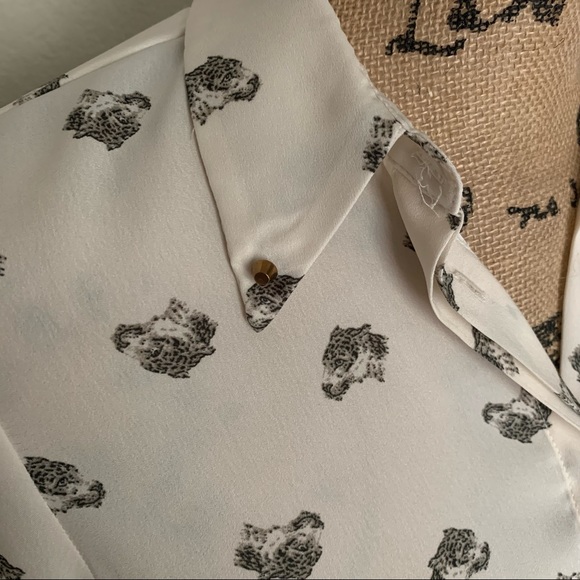 Zara Women Silky White Animal Print Button Down. Size Small. - Picture 6 of 6